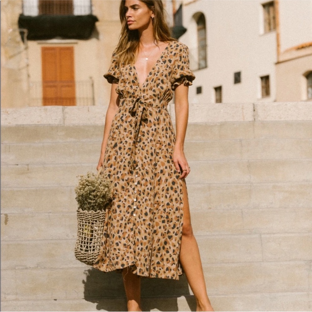 KIVARI NOMADE LEOPARD TIE FRONT MIDI XS